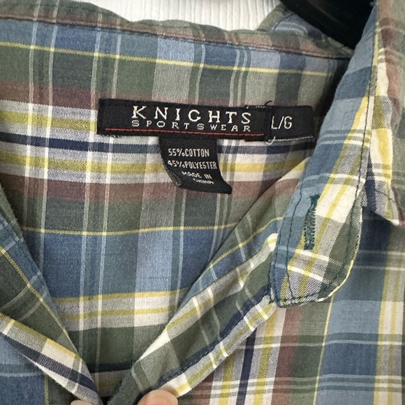 Knights Sportswear Large Green Plaid Button Down - Picture 3 of 6